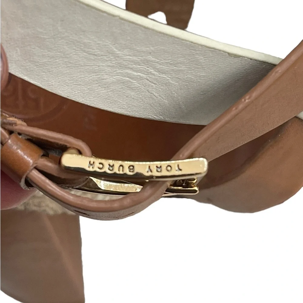 Tory Burch Marbella Tan White Ankle Strap‎ Sandals size 9/12 M